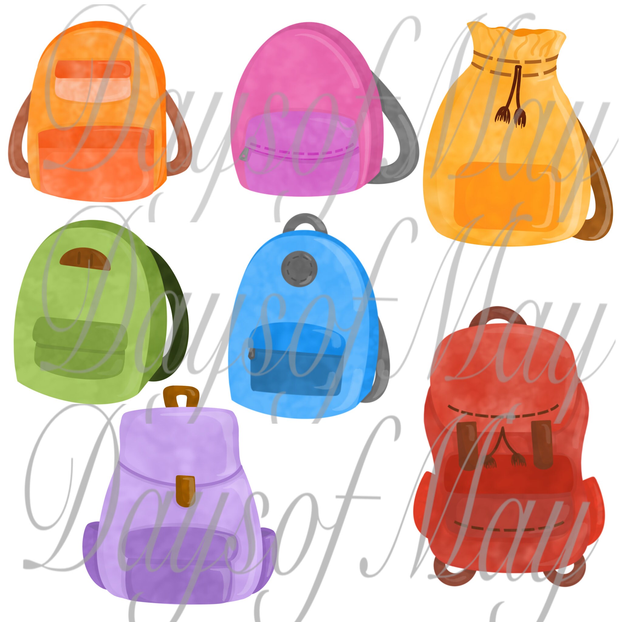Cute Hand Drawn Backpack Watercolor Clipart