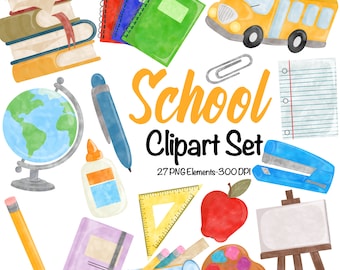 Schule Clipart Set-Aquarell-Clipart