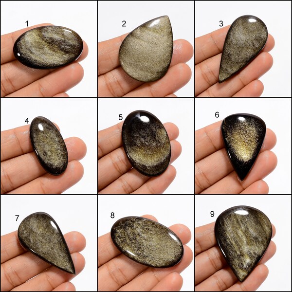 Natural Golden Sheen Obsidian Mix Shape Obsidian Cabochon Loose Gemstone Crystals For Jewelry Making Cabs, Gift For Her .