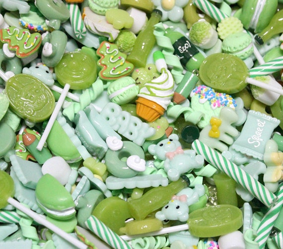 BULK Super Kawaii Green Pastel Charms for Slime, Green Assorted Cabochon  Mix, Kawaii Fake Candy Food Deco Resin Cabochons Lot 