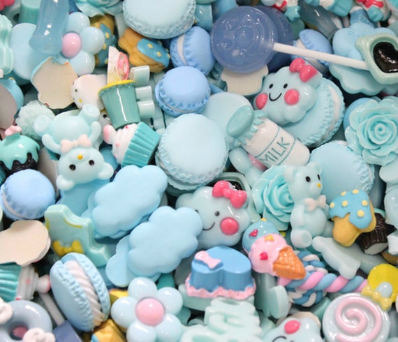 BULK Super Kawaii Sky Blue Pastel Charms for Slime, Mixed Cute Resin  Cabochons Sky Blue Kawaii Fake Food Deco Resin Cabochons Mixed