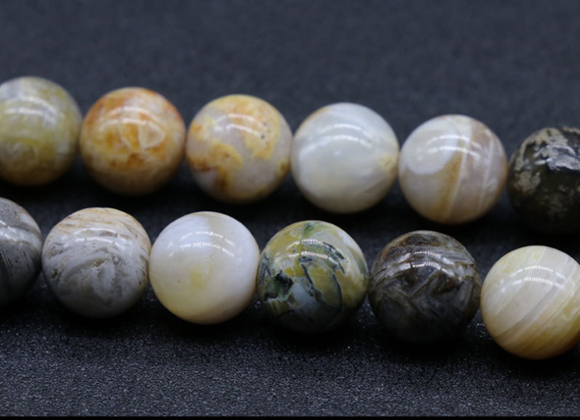 12mm Bamboo Leaf Agate Natural Round Smooth Gemstone Beads Etsy