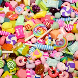 BULK Mixed Kawaii Candy Pastel Charms for Slime, Candy food Assorted Cabochon, Kawaii Fake Sweet Food Deco Resin Cabochons Lot