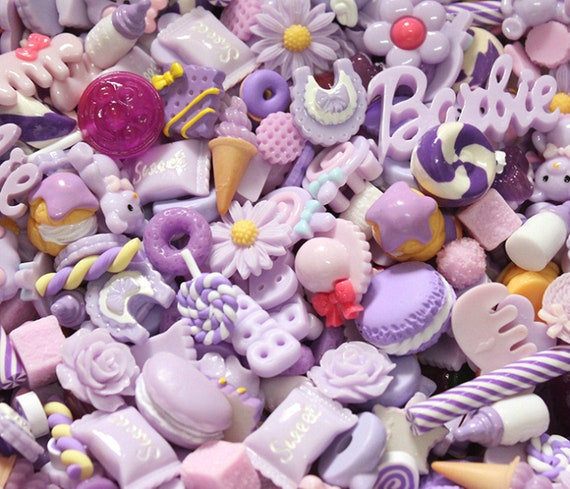 BULK Super Kawaii Purple Pastel Charms for Slime, Mixed Purple