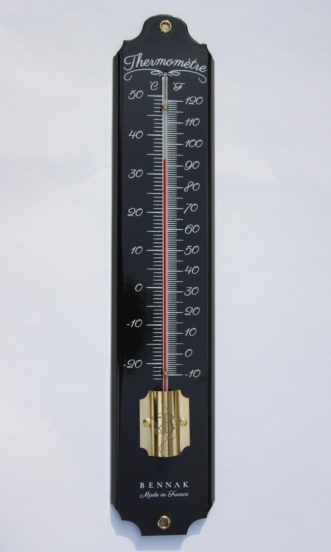 Traditional thermometer 37 cm enamelled in black brass Etsy