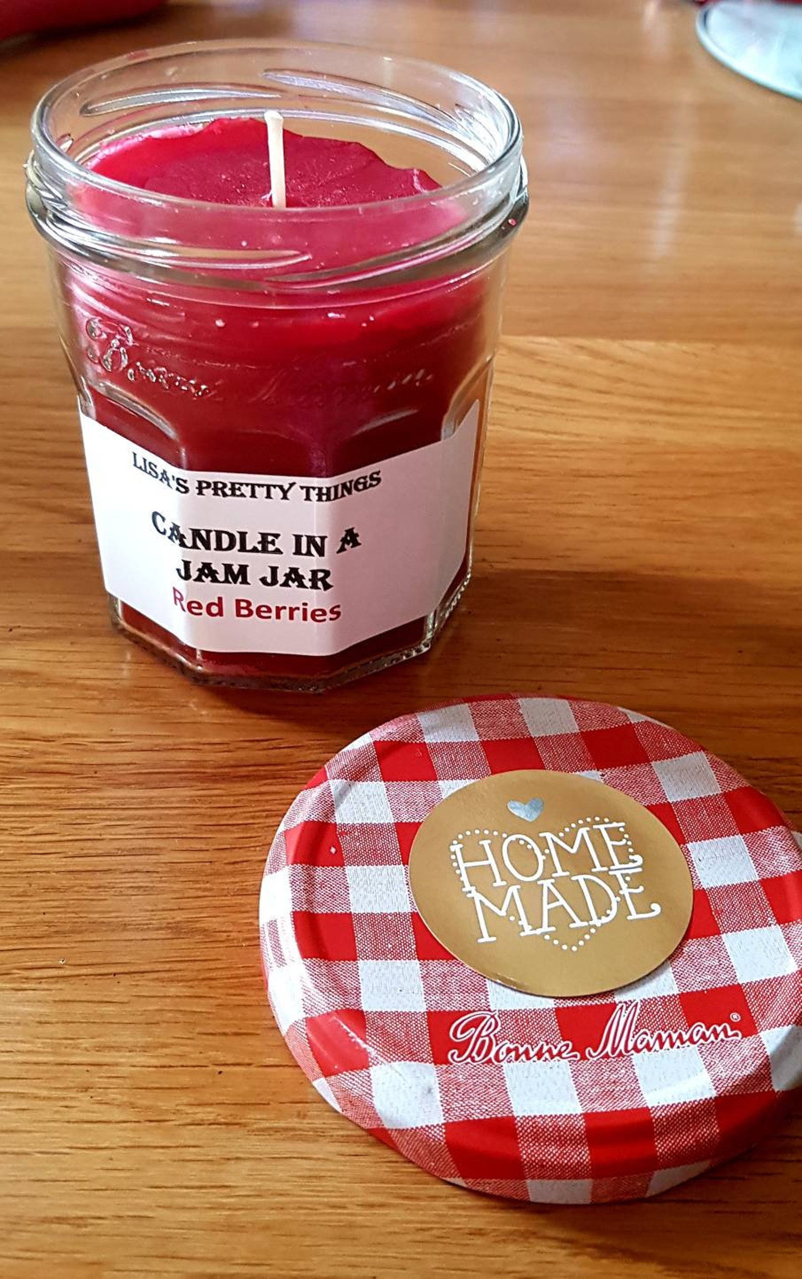 Candle in a jam jar . Scent red berries. Etsy