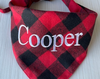 Personalized Buffalo Plaid Dog Bandana: Cotton Triangle Bib Scarf
