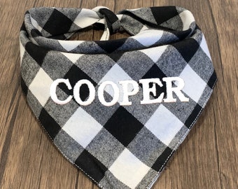 Personalized Dog Bandana: Embroidered Plaid Flannel Pet Scarf