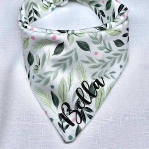 Snap on Greenery Dog Bandana |Dog Bandana| Traditional Tie |Personalized  Green Leaf Dog Bandana |Embroidery Name| Bandanna |Scarf