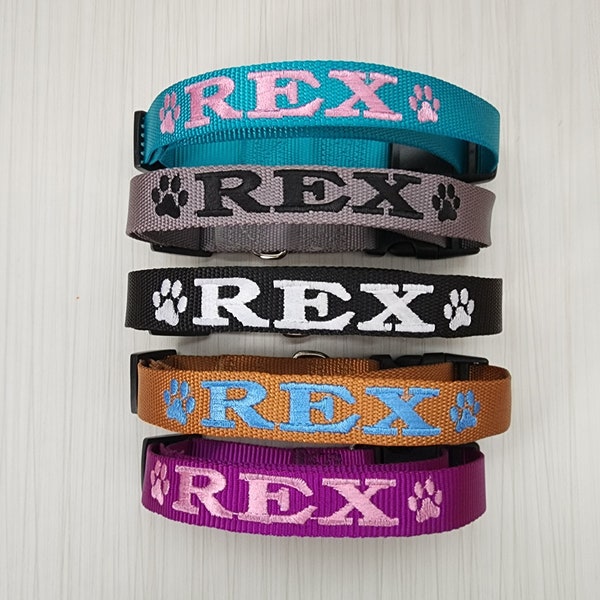 Embroidered Dog Collar With Name and Number Etsy