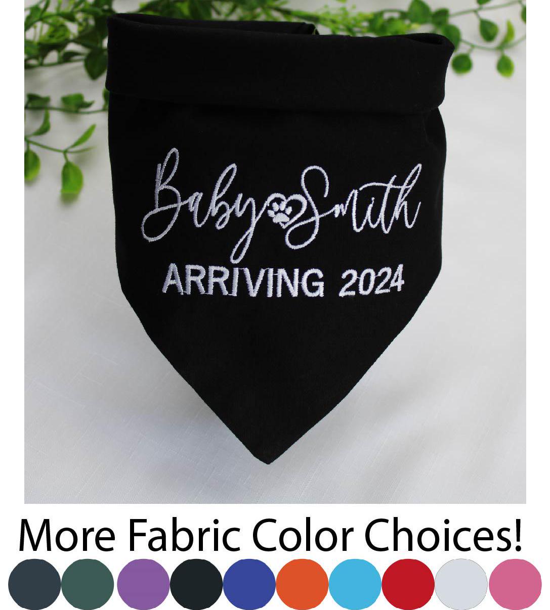 Custom Pregnancy Announcement Dog Bandana, Gender Reveal Dog Bandana, Embroidered Dog Bandana, Personalized Last Name Announcement Baby News