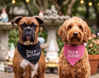Embroidered Big Brother Dog Bandana, Pregnancy Announcement Pet Scarf (100% Cotton)