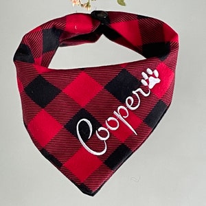Red Buffalo Dog Bandana | Embroidery Personalized | Pet Plaid Scarf | Holiday Christmas  Pet Gift
