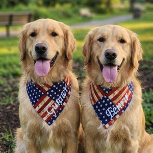 Personalized Patriotic Dog Bandana | Embroidered Stars & Stripes |Features a patriotic American flag pattern