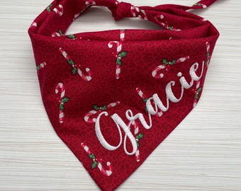 Christmas Dog Bandana | Custom Candy Cane Cotton | Personalized Bandana