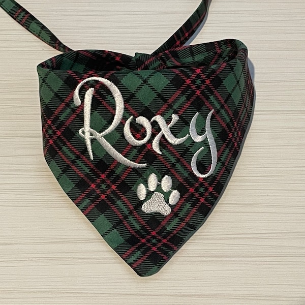 Christmas Dog Bandana| Personalized Dog Bandana |Red Green Tartan Plaid Christmas Cotton Fabric