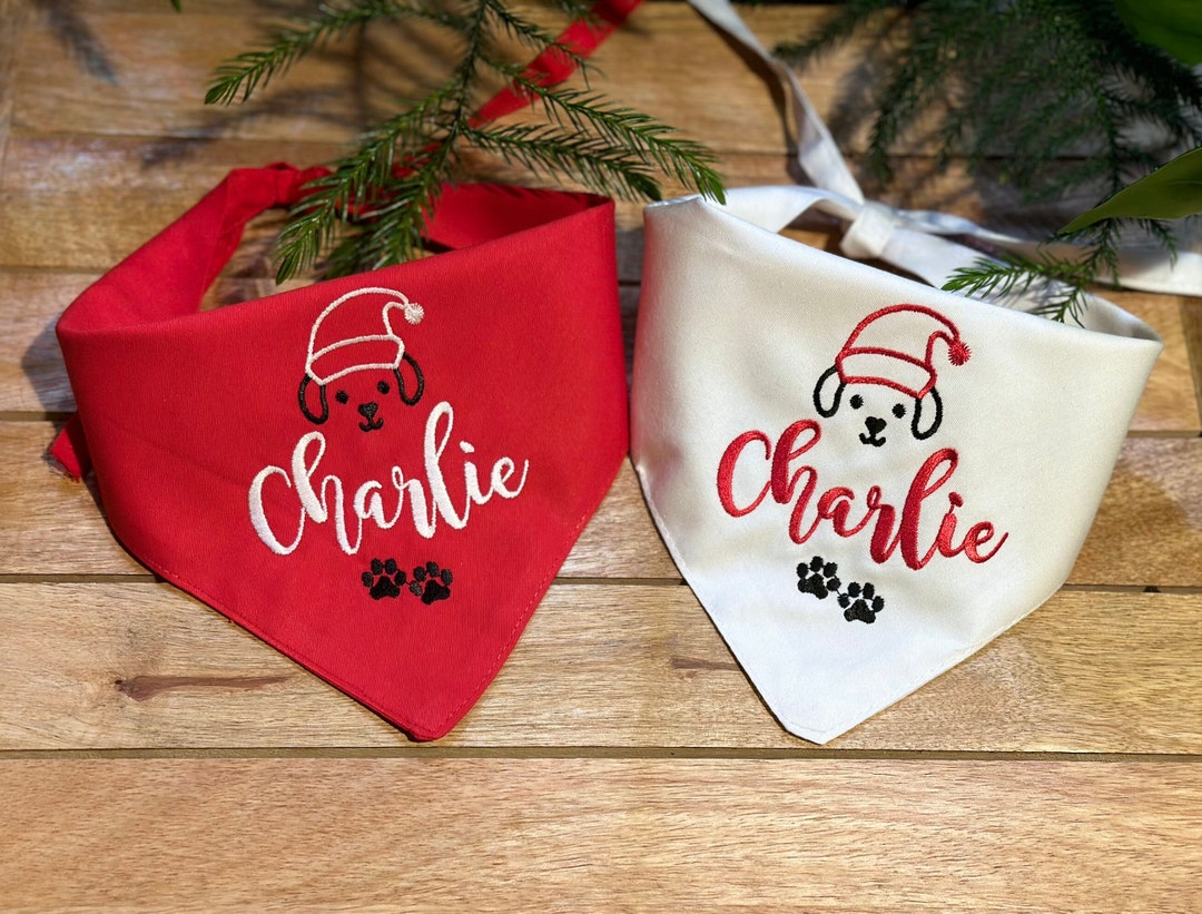 Christmas Dog Bandana Handmade Dog Bandana Custom Text Christmas Red