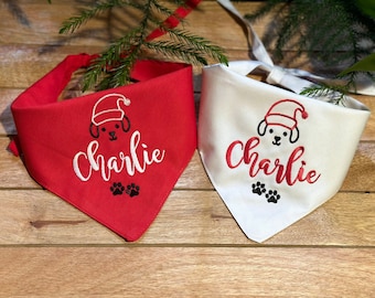 Personalized Christmas Dog Bandana: Red & White Cotton, Custom Text