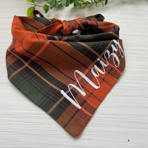 Tartan Dog Bandana |  Fall Plaid Dog Bandana / Orange Plaid Autumn Pet Bandana / Custom Text |