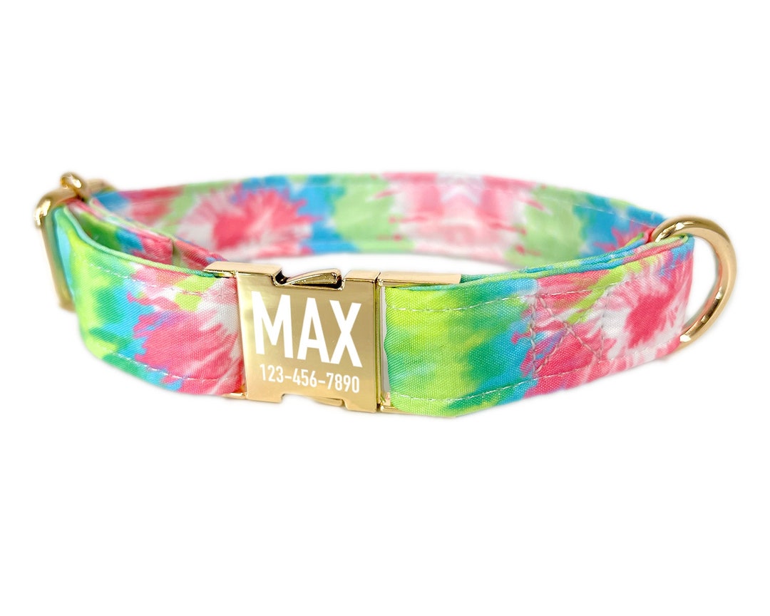 Personalized Green Tie Dye Dog Collars Green Gradient Pattern Etsy