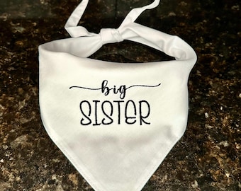 Custom Embroidered Big Sister Dog Bandana: Puppy Announcement