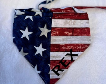 Patriotic Dog Bandana: Stars & Stripes, Custom Embroidered, Handmade
