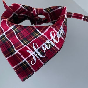 Red Buffalo Check | Holiday Tartan Embroidery Personalized Dog Bandana | Pet Plaid Scarf | Christmas  Pet Gift