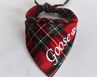 Personalized Red Buffalo Check Dog Bandana: Holiday Plaid Pet Scarf