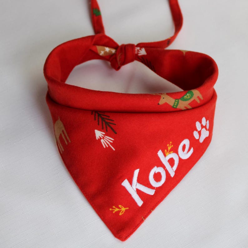 Christmas Dog Bandana Holiday Embroidery Personalized Dog Bandana