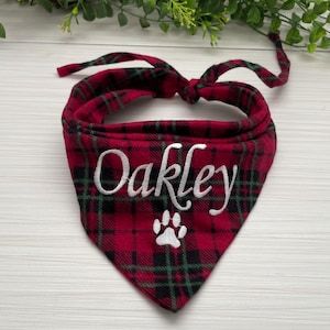 Dog Bandana| Handmade Dog Bandana | Custom Text | Christmas Cotton Fabric | Red & Green Plaid Flannel Fabric