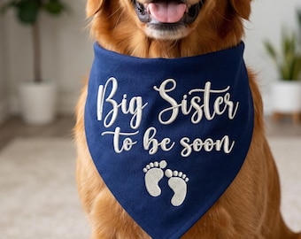Embroidered Dog Bandana | Big Sister to be Soon Pregnancy Announcement Scarf
