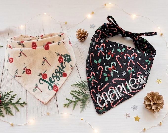 Embroidered Christmas Dog Bandana: Custom Cotton Pet Scarf