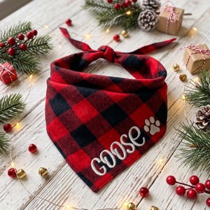Custom Embroidered Buffalo Plaid Dog Bandana Scarf – All Seasons