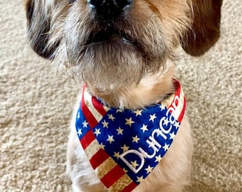 Snap on 4th of July Dog Bandana: Red White Blue American Flag