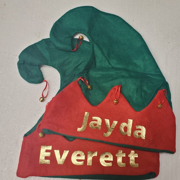 Personalized Christmas Red Green Elf Hat with bells Adult Teens