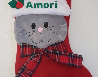 Personalized Cute Cat Christmas Stocking with your name or Text