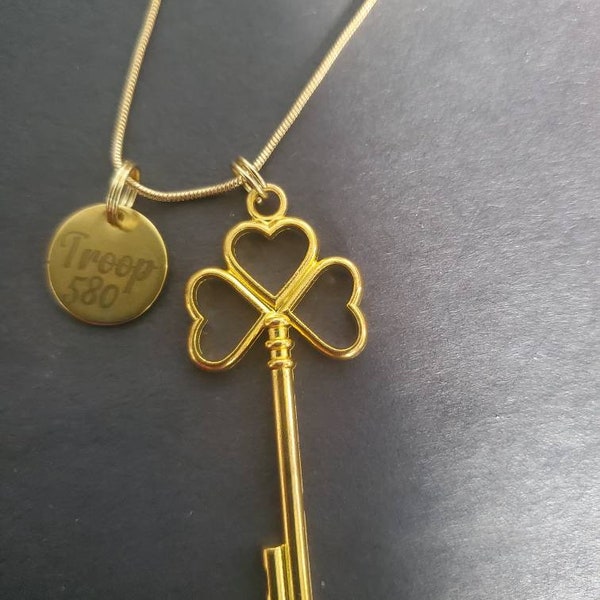 Girl scout gold key necklace troop custom  gold plated snake  chain Senior rewards