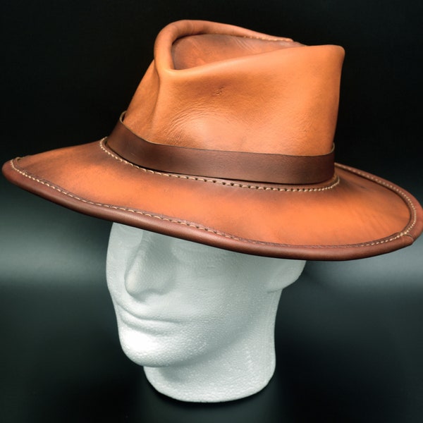 VIntage Style Leather Fedora - Indiana Jones Style Hat Full Grain Leather