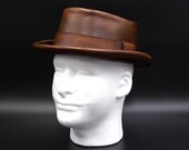 Leather Pork Pie Hat, Hand Rubbed Brown - Etsy