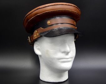 Leather Conductor Hat / Steampunk Conductor Hat / Airship Conductor Hat