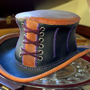 Fullgrain Leather Corset Top Hat - Steampunk Top Hat