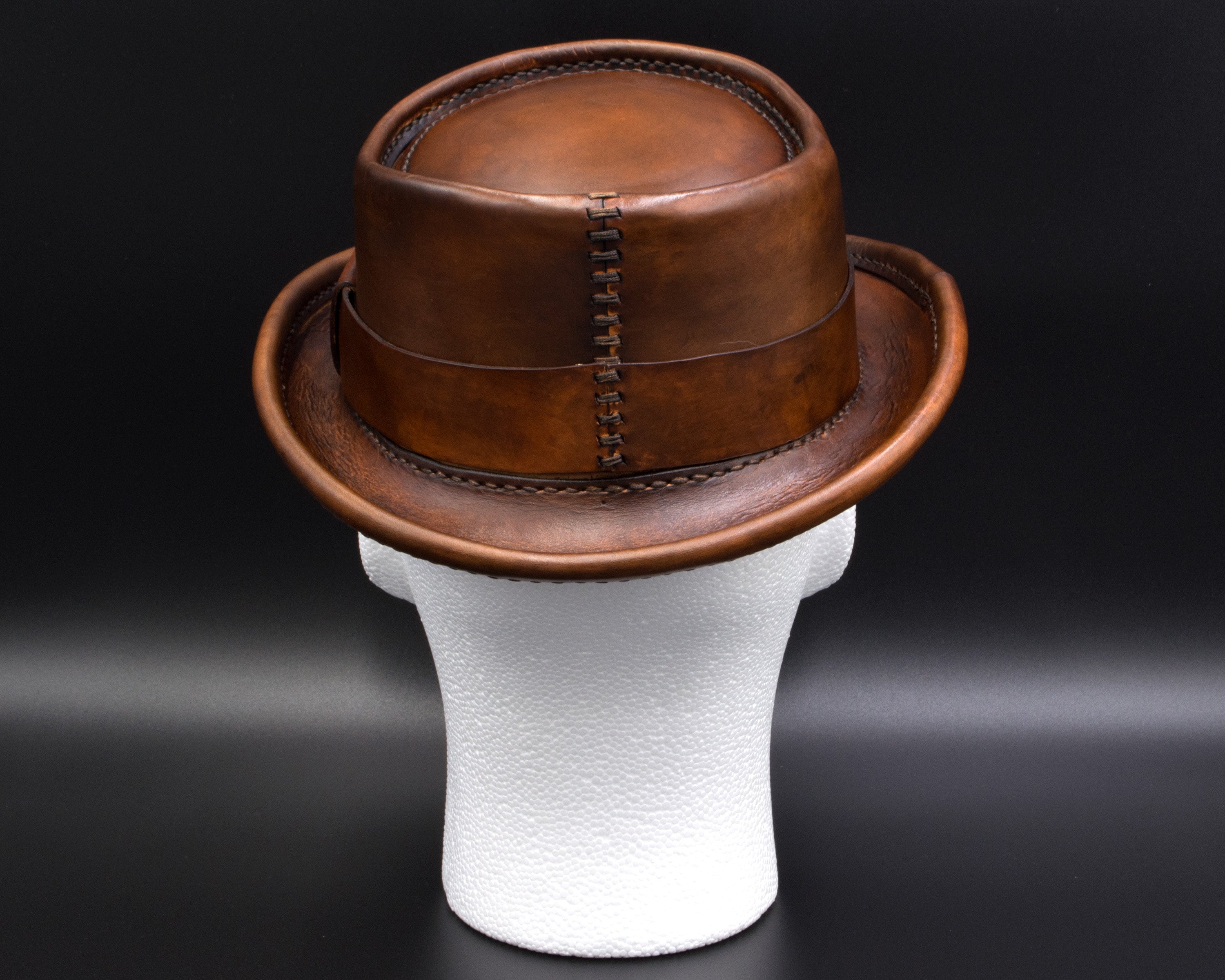 Leather Pork Pie Hat, Hand Rubbed Brown - Etsy