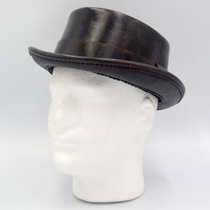 Leather Pork Pie Hat, Hand Rubbed Black