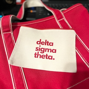 Delta Sigma Theta Pouch | Natural Canvas Pouch w/ Red Zipper | Make-up Bag | Pencil Case | Initiation/Crossing Gift | Deltaversary Gift