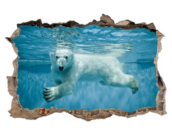 Polar Bear Family Nature 3d Hole In The Wall Effect Wall Sticker Decal Mural Home Living Wall Decor Sultraline Id