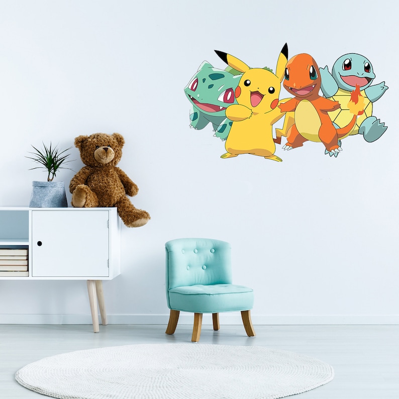 Wall Sticker Pokemon Poster Self Adhesive Wall Art Decal Mural Etsy