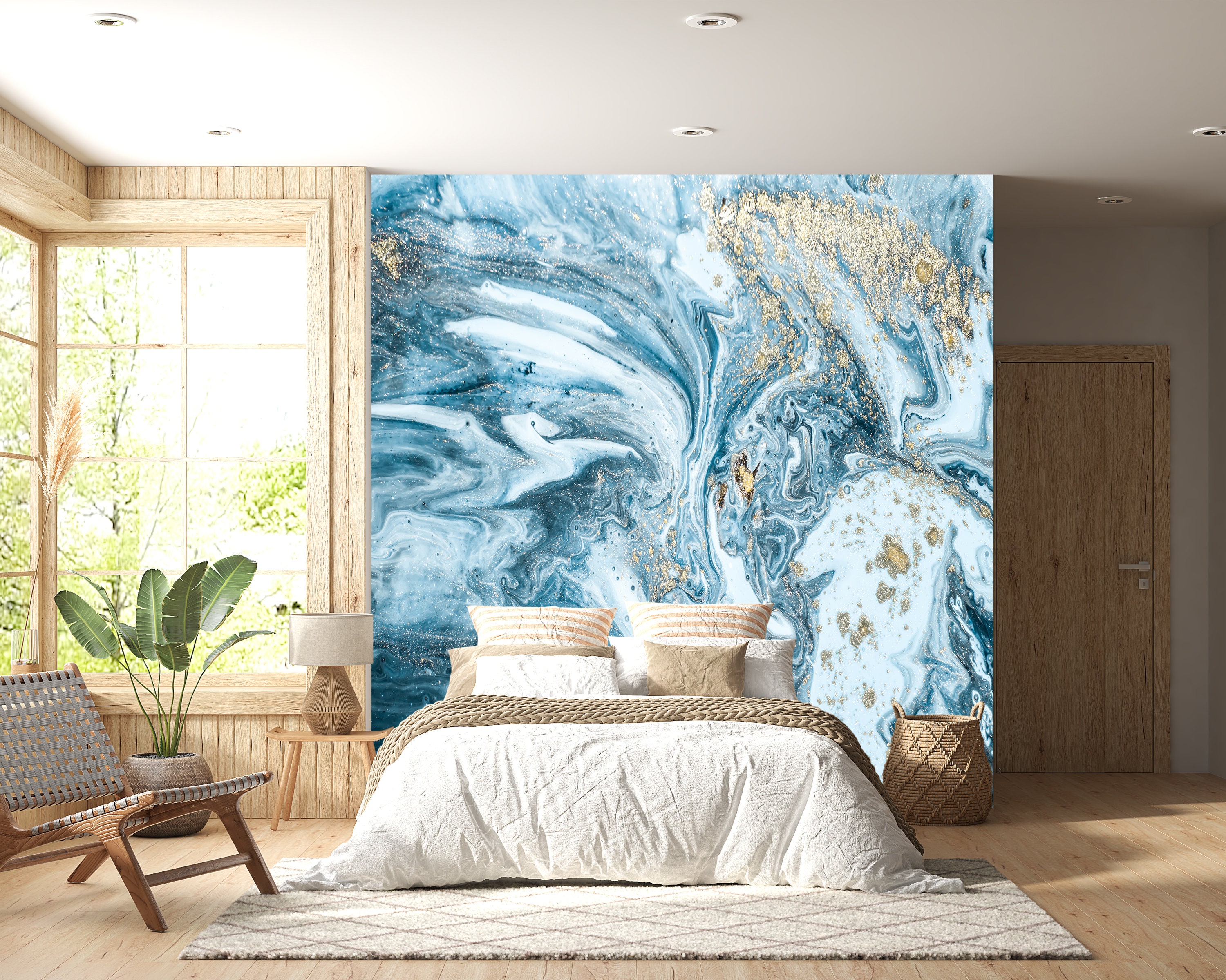 Papel pintado autoadhesivo con textura de mármol azul y fondo creativo con  pintura al óleo abstracta removible y papel pintado adhesivo, papel pintado