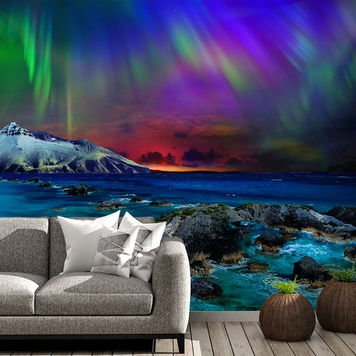 Aurora Borealis Landscape Wall Mural Photo Wallpaper UV Print Etsy