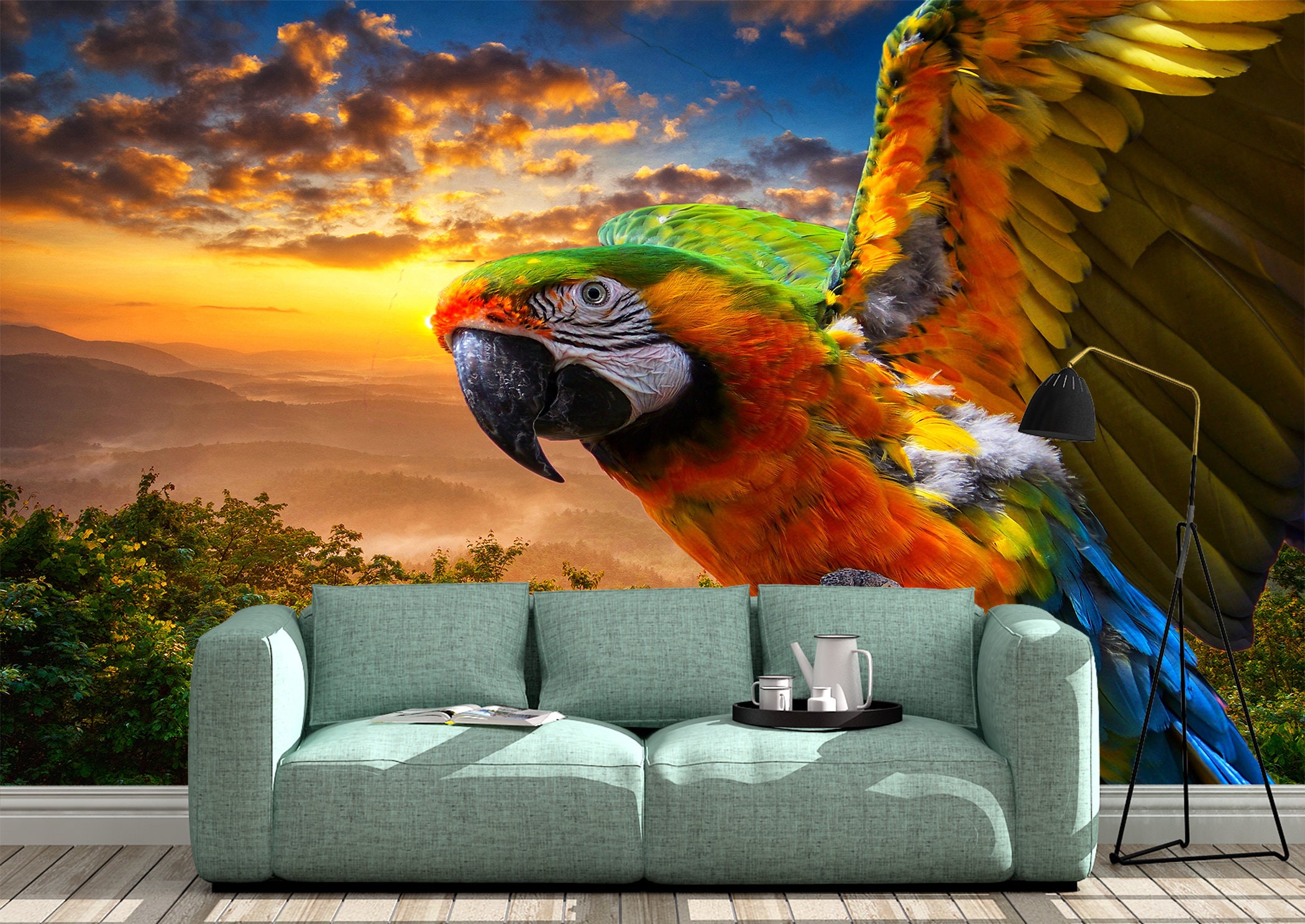 Flying Colourful Parrot Wall Mural Photo Wallpaper UV Print | Etsy