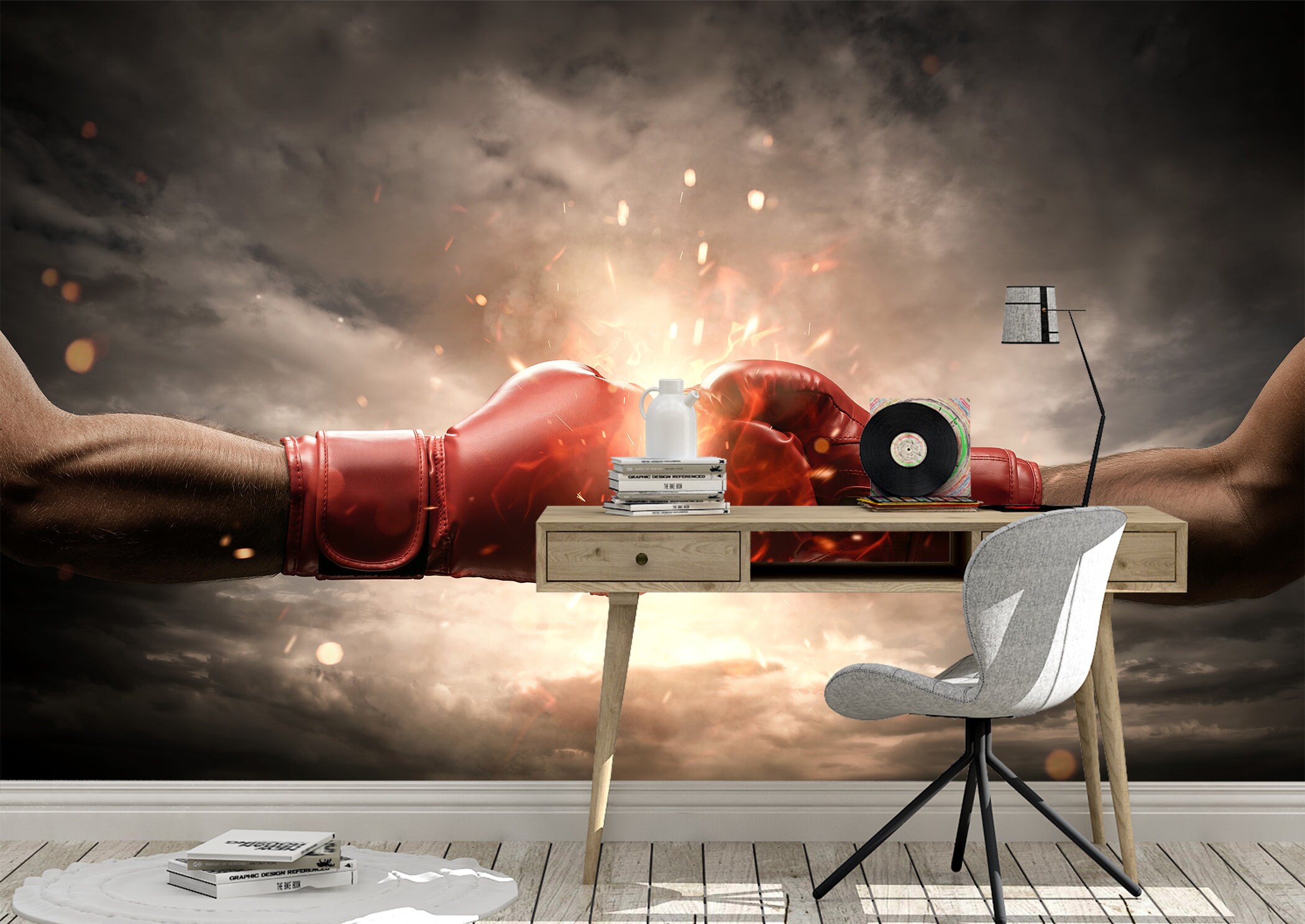 Hit Boxing Gloves With Fire Wall Mural Photo Wallpaper UV | Etsy